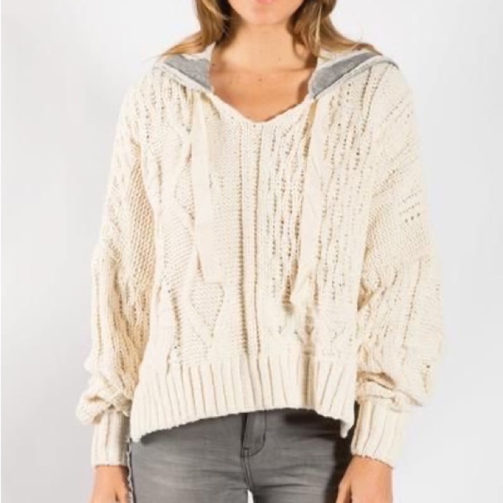Free People Elan Tierra Cable Knit Hoodie Sweater - Picture 4 of 5